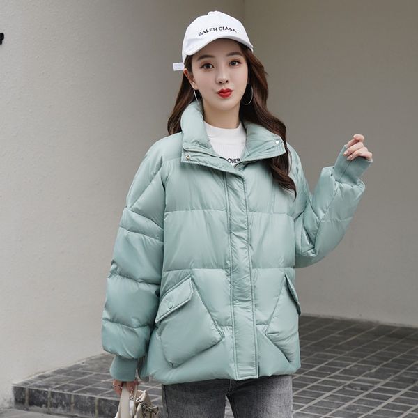 

ailegogo winter women stand collar loose short down parkas thick warm 90% white duck down coat cute bright color snow outwear, Black
