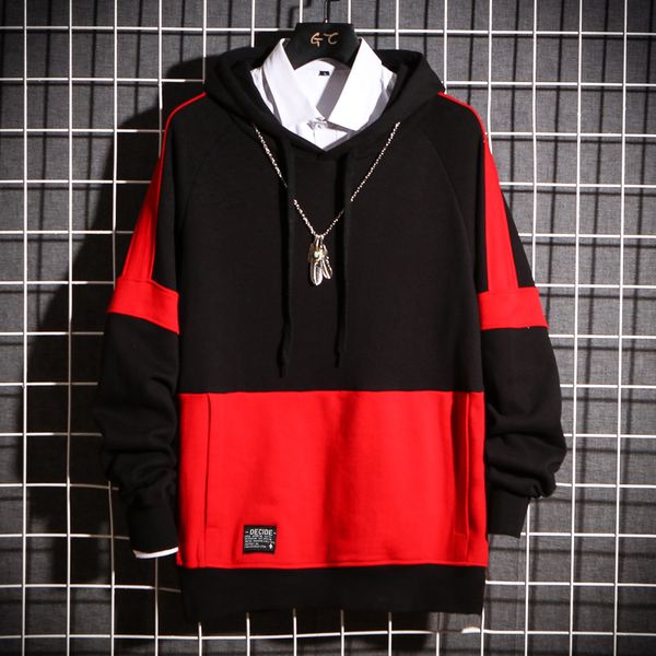 

hoodies men patchwork cat print hooded pullover high street fashion cotton hip hop streetwear o-neck hoodie autumn, Black