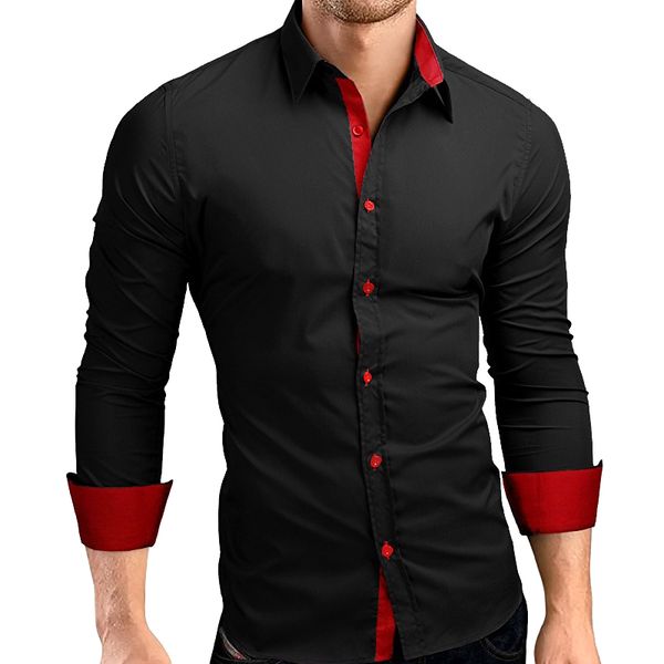

new man shirts fashion mens long sleeve shirt casual slim up shirts men's camisa masculina 2020, White;black