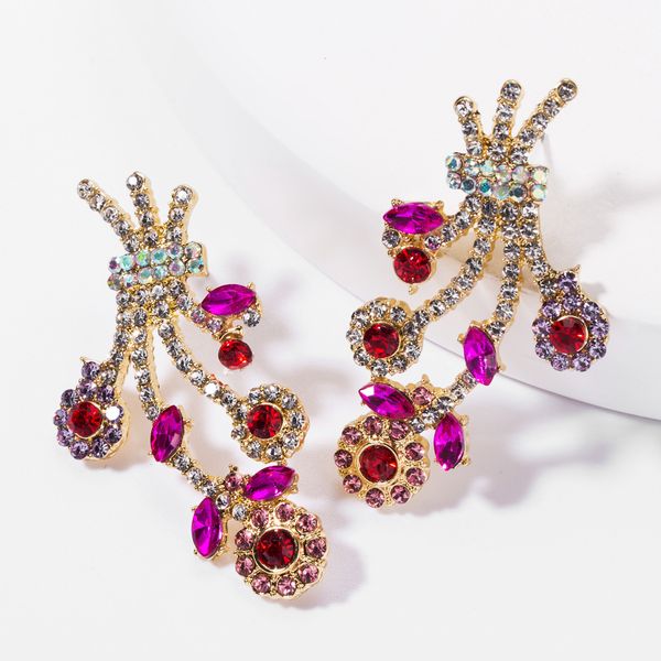 

earrings new alloy diamond multi-layer rhinestone flower earrings women's net red ear accessories, Golden
