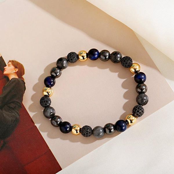 

classic men gold copper hematite beaded bracelet 2020 cz black ball tiger eye stone bracelet for women