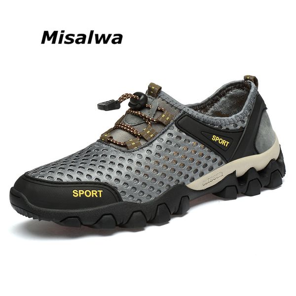 

misalwa water shoes men's summer mesh shoes casual breathable outdoor anti-slip men loafers khaki grey male sneakers 38-45 size, Black