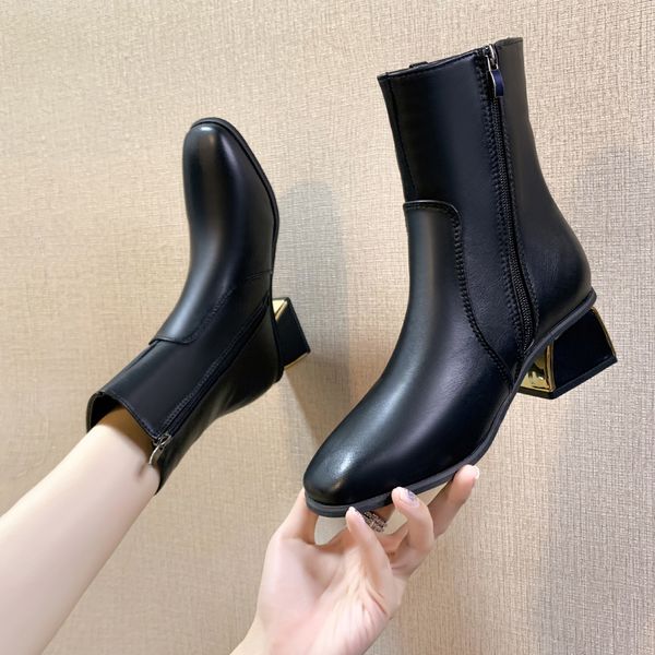 

белый mid-теленок сапоги рок обувь женщина круглый toe роскошные дизайнерские пинетки дамы низкие каблуки пинетки короткие мода высокий кабл, Black