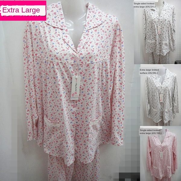 

fiwpt middle-aged pajamas and elderly mothers add fat large size autumn pajamas women's long sleeve cotton summer thin cardigan home cl, Blue;red