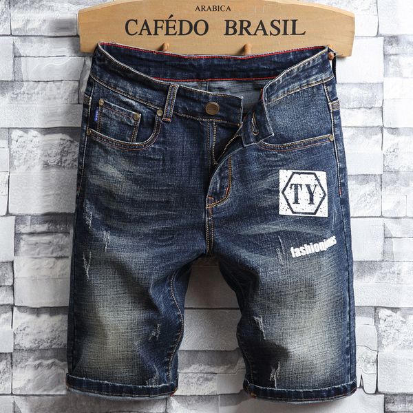 

летние мужские джинсы шорты рваные джинсовые шорты мужские потерять l натурал байкер штаны эластичный тонкий нищий пункт rjbu, Blue
