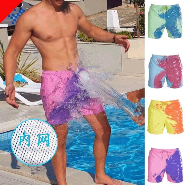

2020 changing color board shorts summer men swimming trunks quick dry bathing shorts beach pant swimwear swimsuit, White;black
