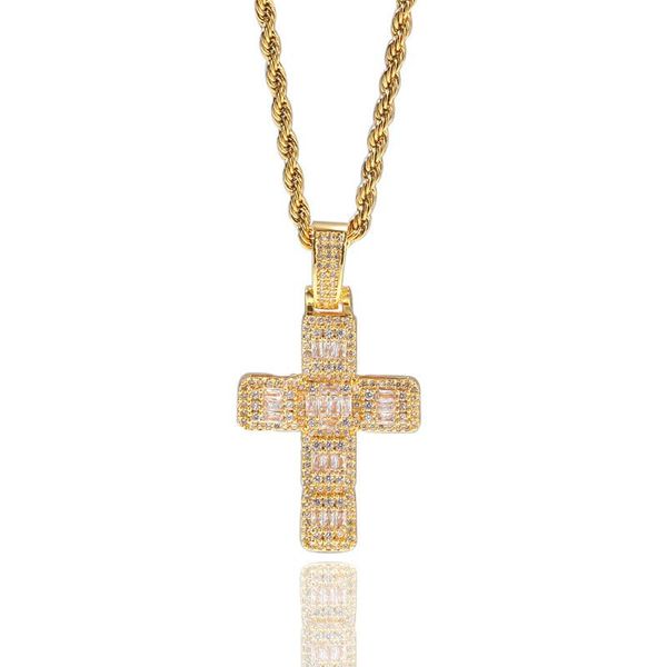 

hip hop micro paved cubic zirconia bling gold silver iced out square cz cross pendants necklace for men rapper jewelry