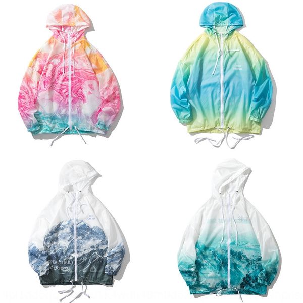 

scgni fashion brand tie-dyed jacket men's 2020 new clothes windbreaker sunscreen clothes printed hooded loose sunscreen clothing color, Tan;black