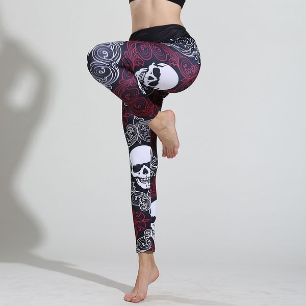 

new digital printed halloween skull sports fitness hip lifting high waist bottoming sports fitness yoga pants yoga pants for women, Black