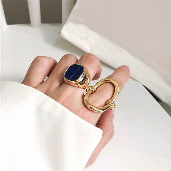 

chic big marble geometric jewelry rings for women personality statement ring bijoux minimalist gold-color, Golden;silver