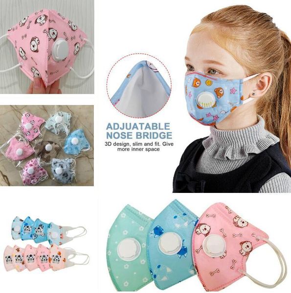 

us stock children mouth mask pad kids breath valve anti haze breathable mask anti dust mouth-muffle cartoon washable face masks children