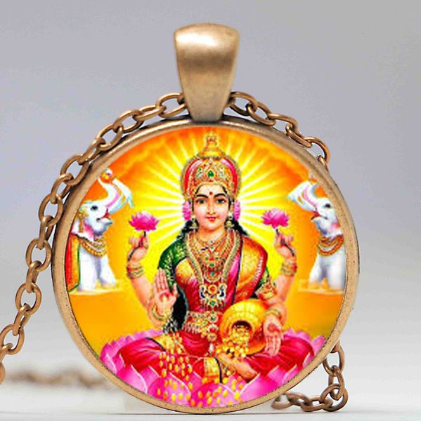

goddess lakshimi glass dome pendant gift art glass cabochon necklace, Silver
