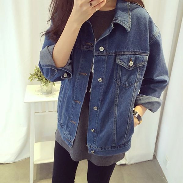 

2019 осень новый корейский стиль промывают денима с длинными рукавами стиль свободный куртка женщин короткий coatcoat короткое пальто мода, Black;brown