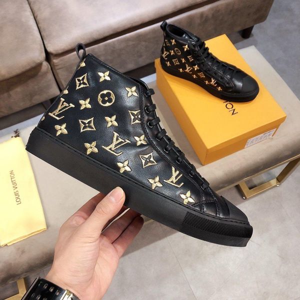

new6 fashion men's boots high to help wild sports shoes casual outdoor leather pattern comfortable travel shoes original box packaging, Black