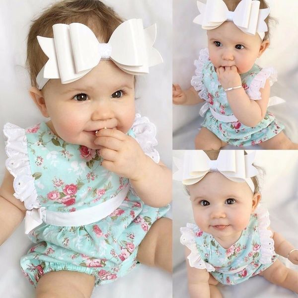 

newborn toddler baby girls floral print bodysuit outfit sunsuit clothes, Blue