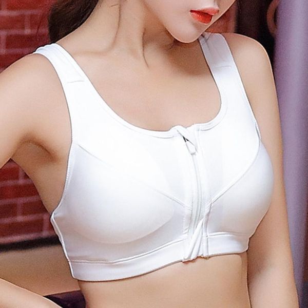 

female sports workout gym clothing women fitness yoga zipper bras quick-dry padded gathering underwear plus size, White;black