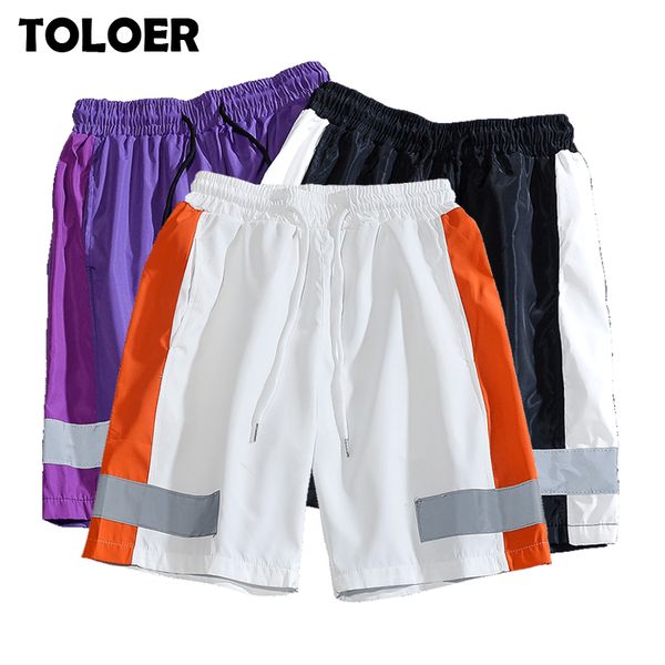 

fashion summer shorts men new 3m reflective strip trend shorts casual brand straight drawstring male hip hop streetwear, White;black