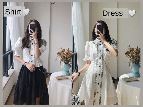 

girl's heart showamiu teng yujia must lace shirt shirt enter ab contrast color lace shirt/waist dress, Black;gray