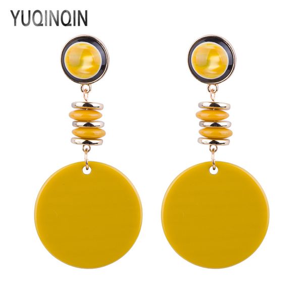 

yuqinqin trendy drop earrings for women acrylic earrings female resin statement long round geometric fashion elegant earring, Silver