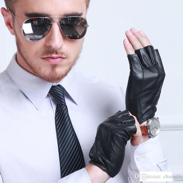 

men' fashion half finger genuine leather sheepskin driving unlined thin glove women goat skin short sport fitness gym glove g69, Blue;gray