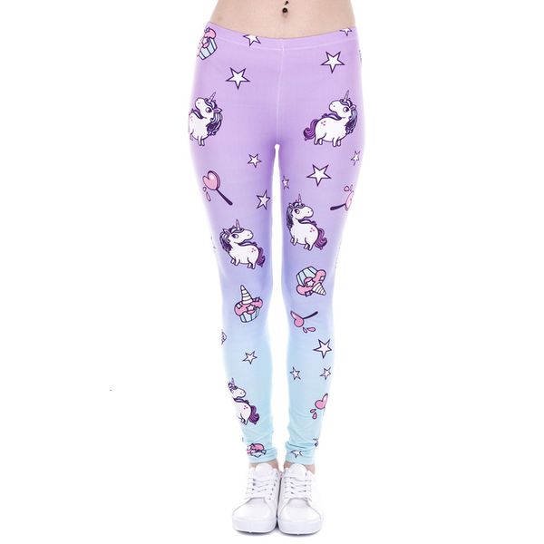 

brand new fashion women leggings unicorn and sweets printing leggins knitted fitness legging high waist woman pants, Black