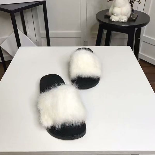 

luxury fur slippers women fashion flats sandals woman real fur slides female brand designer shoes women 2020 new collection, Black
