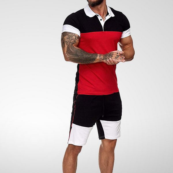 

men sport suit set summer clothing men control set short sleeve shirt and shorts male sets sports wear gym clothes tracksuit, Black;blue
