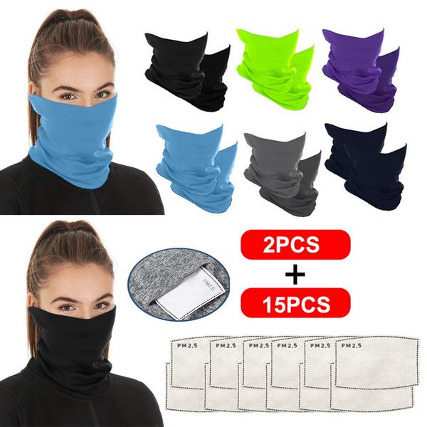 

2pc face protective+15 filters gaiter face with filters outdoor bandanas for men women head gaiter bandana scarf, Black