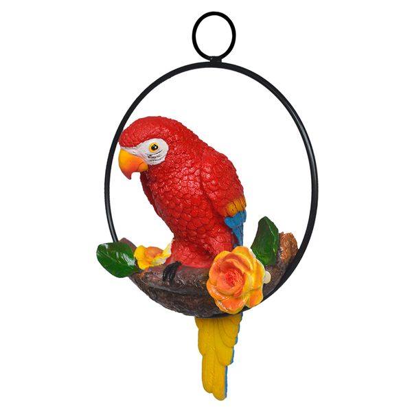 

hanging resin artificial parrot statue perch on metal ring garden decor