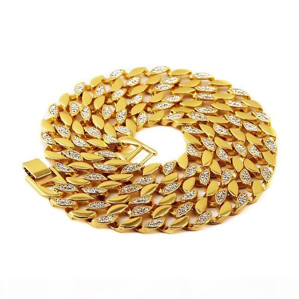 

128g heavy 24k solid gold plated miami cuban link extra-coarse exaggerated shiny diamante necklace hip hop fine jewelry hipster men chains, Silver