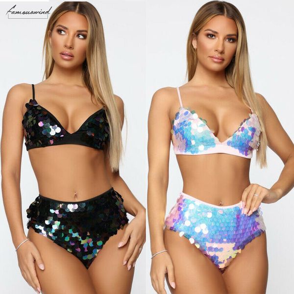 

summer women sequins bikini sets sequin push up padded bra beach swimwear swimsuit drop shipping, White;black