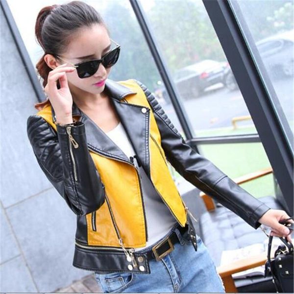 

european and american spring and autumn new women's leather jacket short section small suit leather jackets coat, Black;brown
