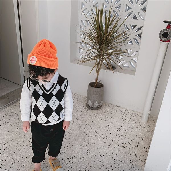 

детский пуловер жилет 2020 щурясь пружинный новый мальчик ромбической жилет ребенка британского стиля пуловер свитер, Camo