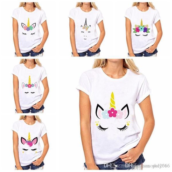 

women t-shirt crew nrck short sleeve various animal lovely unicorn 3d digital print & tees casual shirt size s-2xl, White