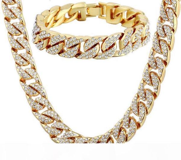

hip hop men quavo gold pt iced out 15mm 20" miami cuban choker chain necklace14mm yellow gold filled necklace bracelet set chain curb c, Silver