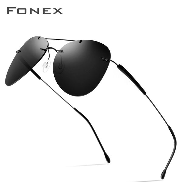 

fonex titanium alloy tr90 rimless sunglasses men women pilot aviation polarized sun glasses for men screwless frameless 851, White;black