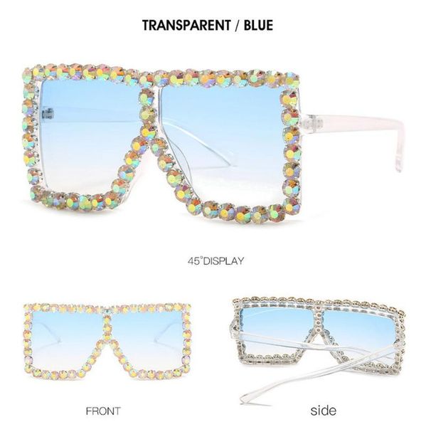 

oversized square colorful diamond sunglasses women big frame luxury crystal sun glasses for female rhinestone eyewear uv400 fml, White;black