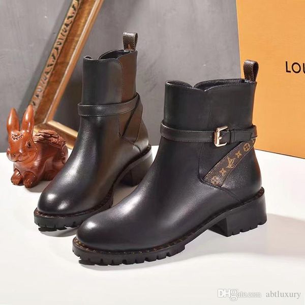 

winter shoes woman leather snow boots casual ankle women warm martin fashion boots with box discovery ankle boot bottes femmes luxury design, Black