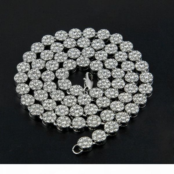 

men 1 row cluster chain iced out yellow gold plated hip hop cz men chain necklace jewelry, Silver