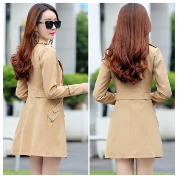 

women's windbreaker windbreaker coat mid-length korean style spring 2019 new over-the-knee slim elegant fashion coat, Tan;black