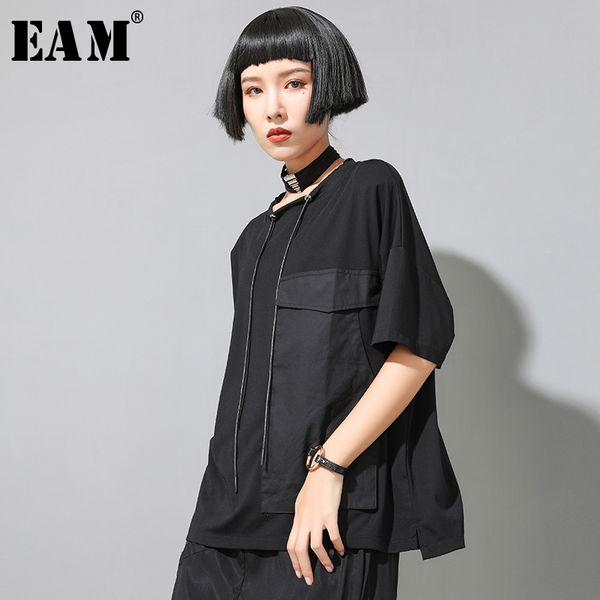 

eam] women red big pocket split joint big size t-shirt new round neck long sleeve fashion tide spring summer 2020 1u141, White