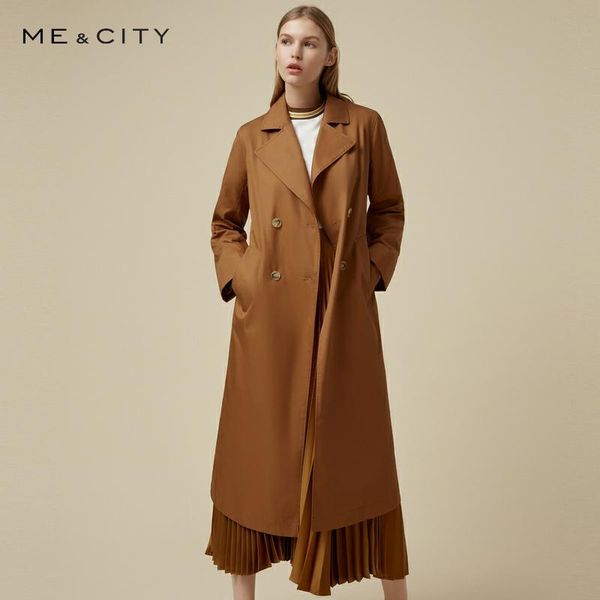 

me&city long women coat outerwear clothing office lady coat fashion slim elegant windbreaker, Tan;black