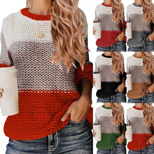 

women's stitching color sweater knitted sweater round neck loose large size pullover, White;black