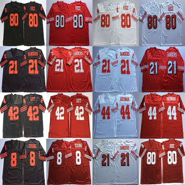 

21 emmanuel sanders jersey 44 tom rathman 80 jerry rice ronnie lott steve young retro football jerseys black red white ncaa stitched mens