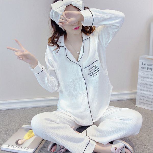 

nursing pyjama maternity nightwear fashion cotton yarn maternity dress nightdress home wear breastfeeding nightwear set a006, White