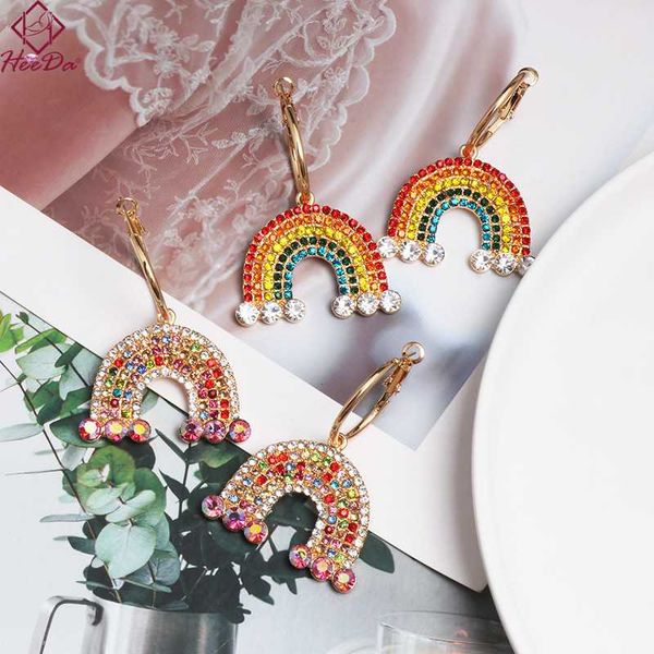 

kpop big name rainbow hoop earrings 2020 women party elegant rhinestone ear accessories lady high-end geometric jewelry, Golden;silver