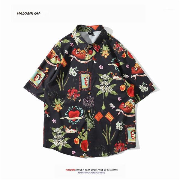 

casual shirt mens designer clothing short sleeve turn down collar shirts mens mixed color floral printed, White;black