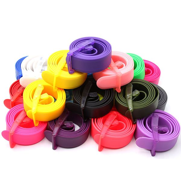 

silicone belt for jeans candy color white black women men belt eco-friendly plastic buckle female waist, Black;brown