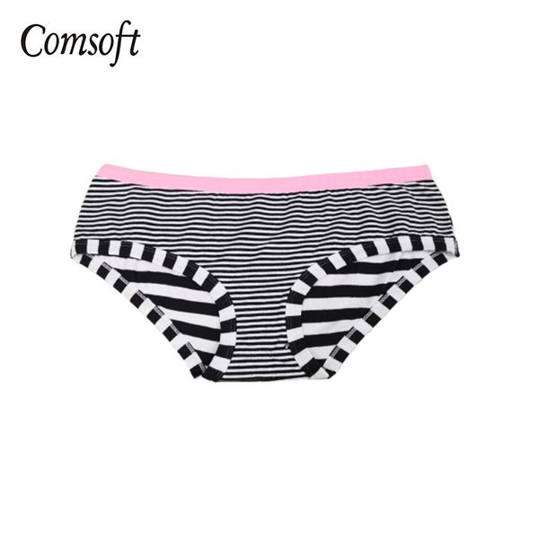 

comsoft women underwear briefs panties black and white striped cotton underwear plus size breathable underpants, Black;pink