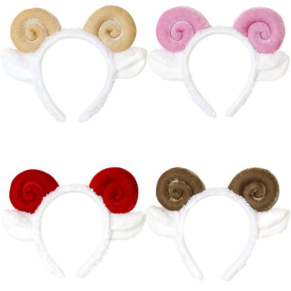 

cartoon plush headband cute horns ear hair ornament headband lamb christmas face wash female sheep hair accessories, Slivery;white